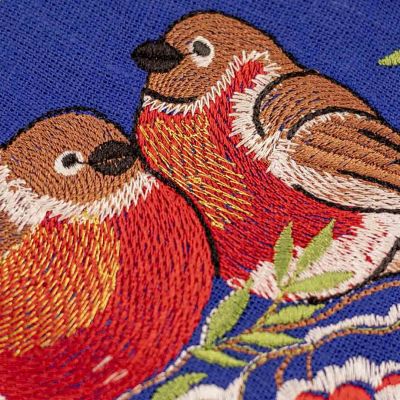 Embroidered Christmas Table cloth with robins