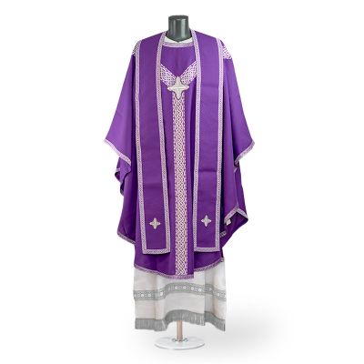 purple catholic priest chasuble and an overlay stole