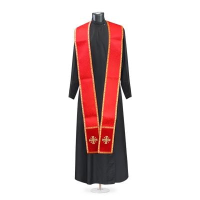 Red velvet and decorative chasuble and stole with icon of Saints and embroidery