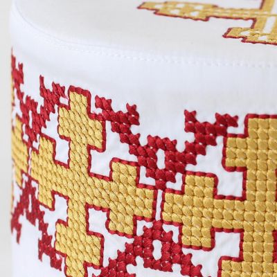 White Serbian Skufia with embroidered crosses in red and yellow colors