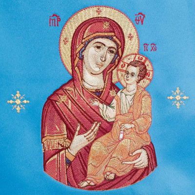 icon stand cover with embroidered Icon of the Theotokos