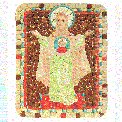 colourful Glass Panel with Mother of God