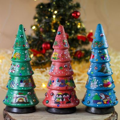pink Christmas tree nesting doll hand-painted