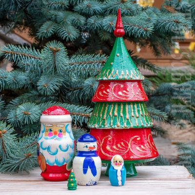 souvenir wooden Christmas Tree with Tinsel