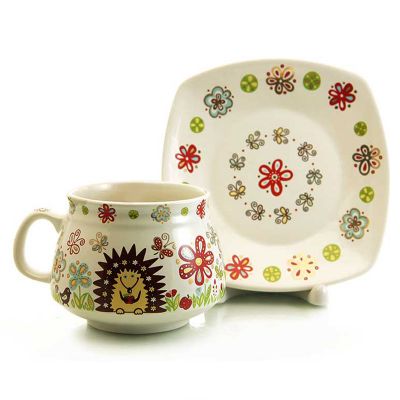 hedgehogs with birds in the garden with flowers