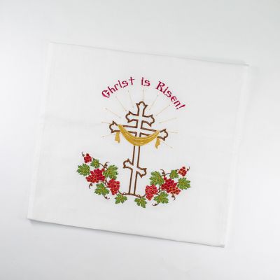 Easter embroidered napkin Christ is Risen with grapes
