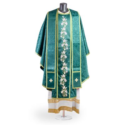 catholic chasuble and stole with embroidered lilies 