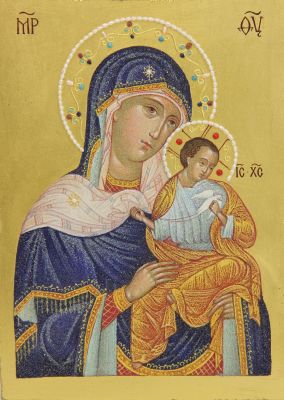 Icon of The Mother of God of the Konevsk made of semiprecious stones