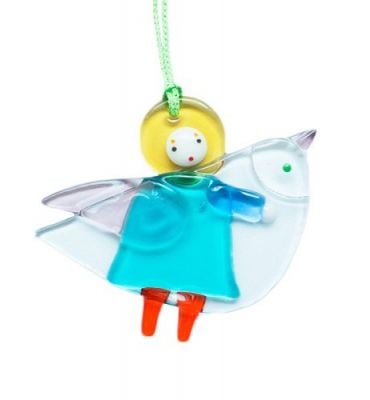 glass angel with bird pendant