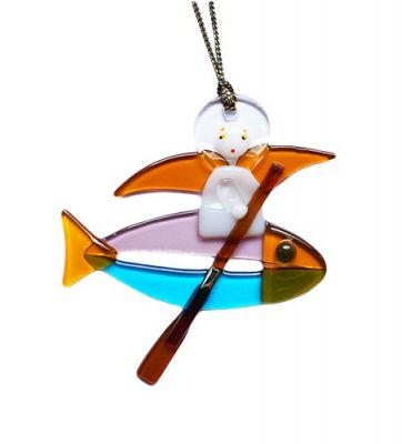 Angel with Fish glass Pendant