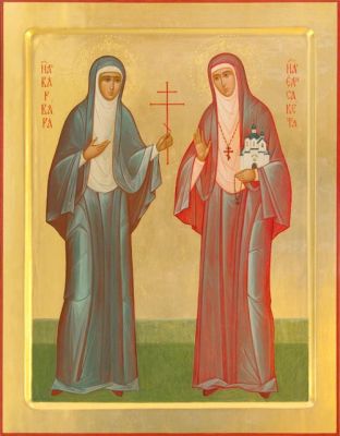 Handpainted icon of Saint Elizabeth and Saint Barbara