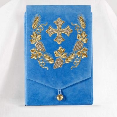 a velvet bag with embroidery for the Holly Gospel or portable tabernacle 