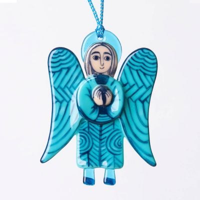 blue hand-painted angle pendant made of glass