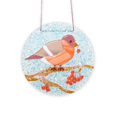 Glass stained panel with bullfinch
