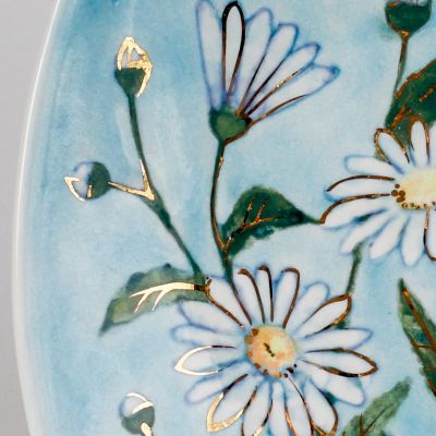ceramic tea cup with saucer with chamomile painting 