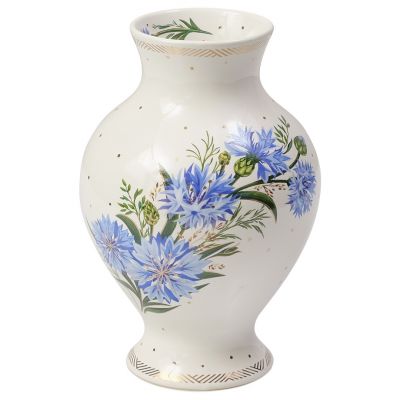 ceramic vase with cornflowers