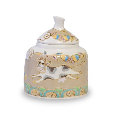 Ceramic Sugar Bowl Handmade Cheeps and Cows