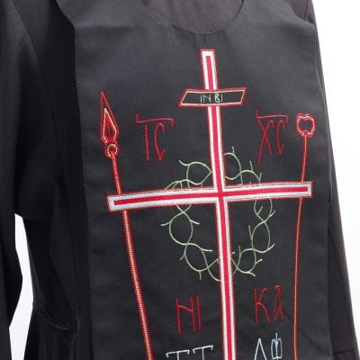 Great schema with red embroidered Golgotha and prayer