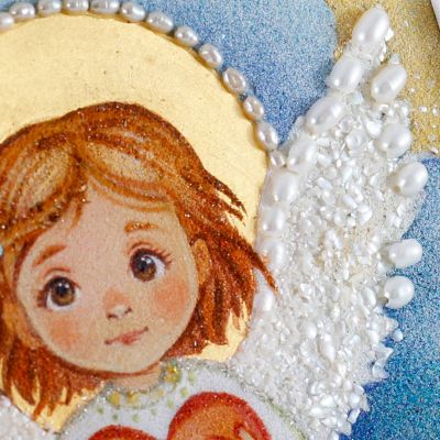 Handmade picture on marble base angel with a heart