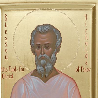 hand-painted icon of Blessed Fool-for-Christ Nicholas of Pskov