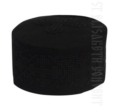 linen skufia with black embroidery