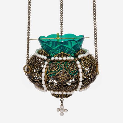 handmade hanging vigil lamp with gemstones