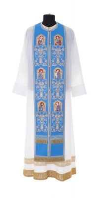 green epitrachelion with embroidered ornament and icons