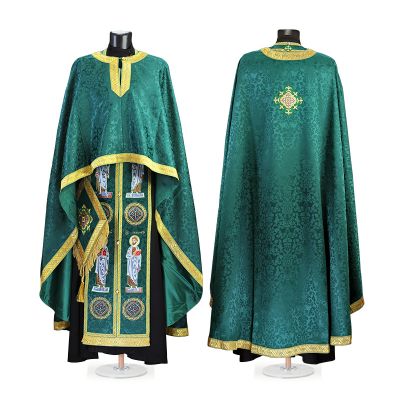 green Greek-style priest vestment with a cross