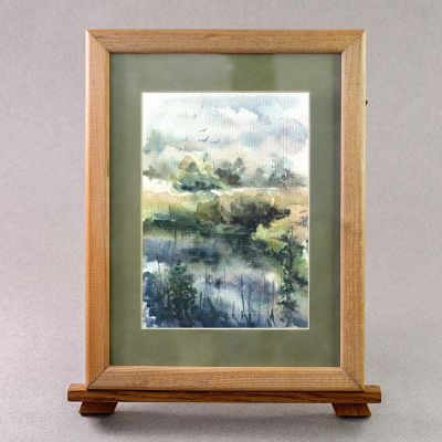 watercolor handdrawn river bank painting