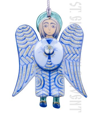 blue hand-painted angle pendant made of glass