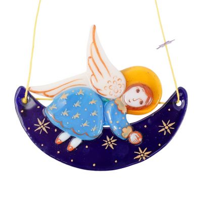 fused glass angel on the moon