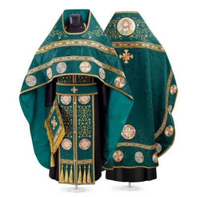 green decorative priest vestment with medallions