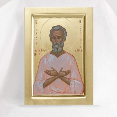 hand-painted icon of Blessed Fool-for-Christ Nicholas of Pskov