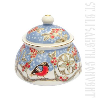 hand-painted bullfinches sugar bowl