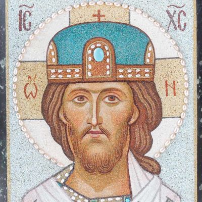 Icon of the Holy Savior with crown on a marble base