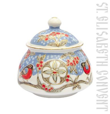 hand-painted bullfinches sugar bowl