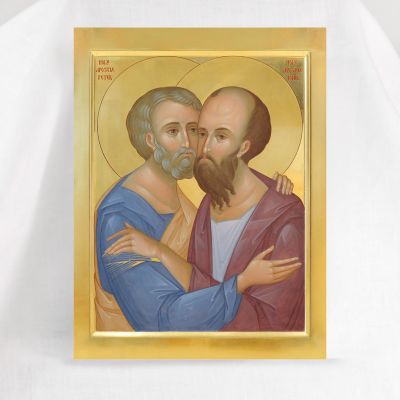 hand painted icon of holy apostles peter and paul 