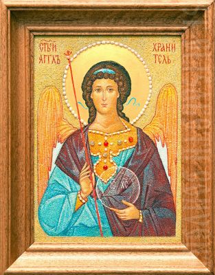 The Guardian Angel Icon from precious and semiprecious stone