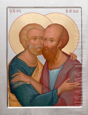 hand painted icon of holy apostles peter and paul 