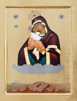 painted pochayev icon of the mother of god