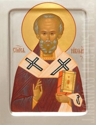 painted icon of st nicholas the wonderworker gold leaf
