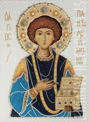 icon in Oklad (riza) - Icon of the Holy Great Martyr and Healer Panteleimon