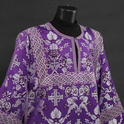 Purple cross-and-flowers sticharion for altar server