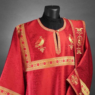 red silk deacon vestmemt with beautiful embroidery