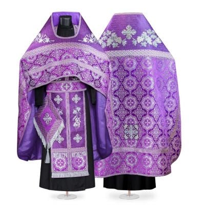 Purple Russian style priest Vestment with embroidered grapes on the phelonion