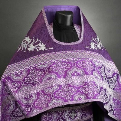 Purple Russian style priest Vestment with embroidered grapes on the phelonion