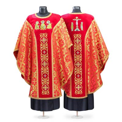 Red chasuble with embroidery and Golgotha embroidery 