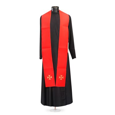 Red chasuble with embroidered cross and icon of the Holy Spirit 