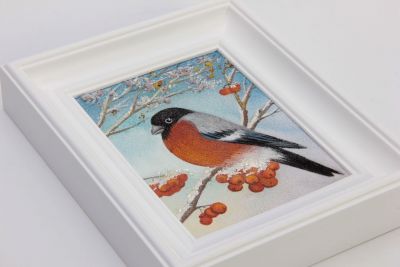 Bullfinch Picture from gemstones Christmas gift handmade