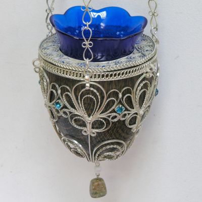 Hanging Vigil lamp with semi-precious stones with gilding